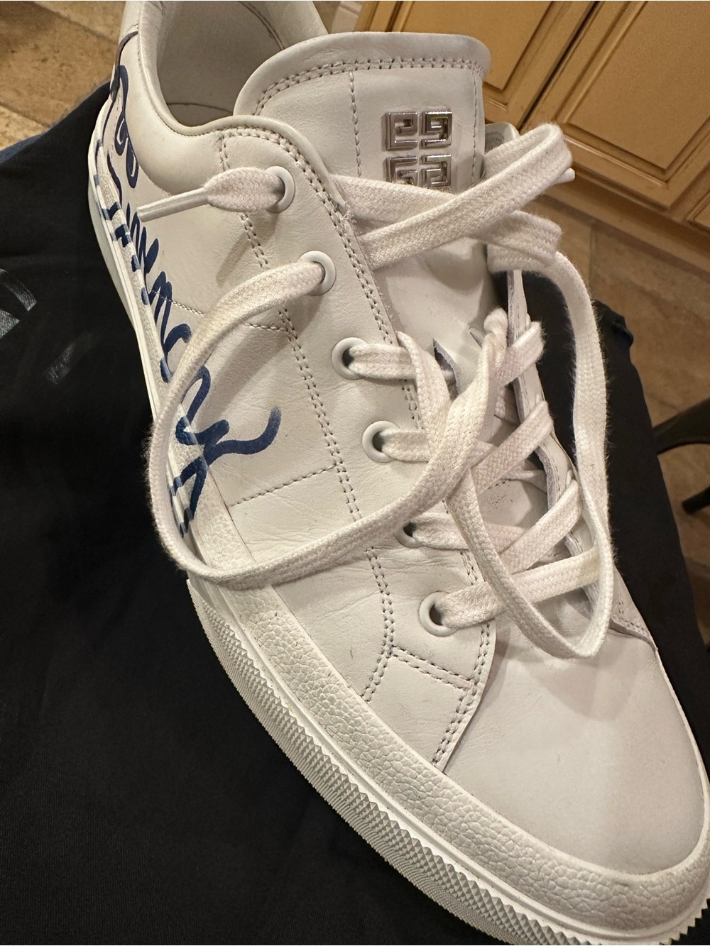 Givenchy White Leather Low-Top Sneaker with Navy Script